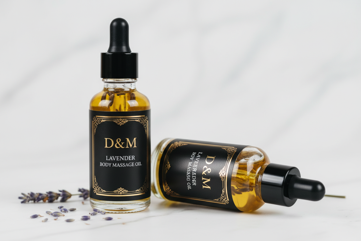 Lavender Body Massage Oil with Black and Gold Label