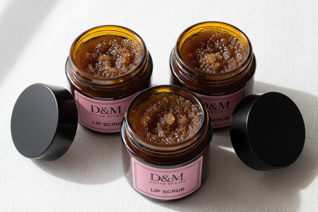 Lip Scrub Jars with Sugar Texture and Pink Labels